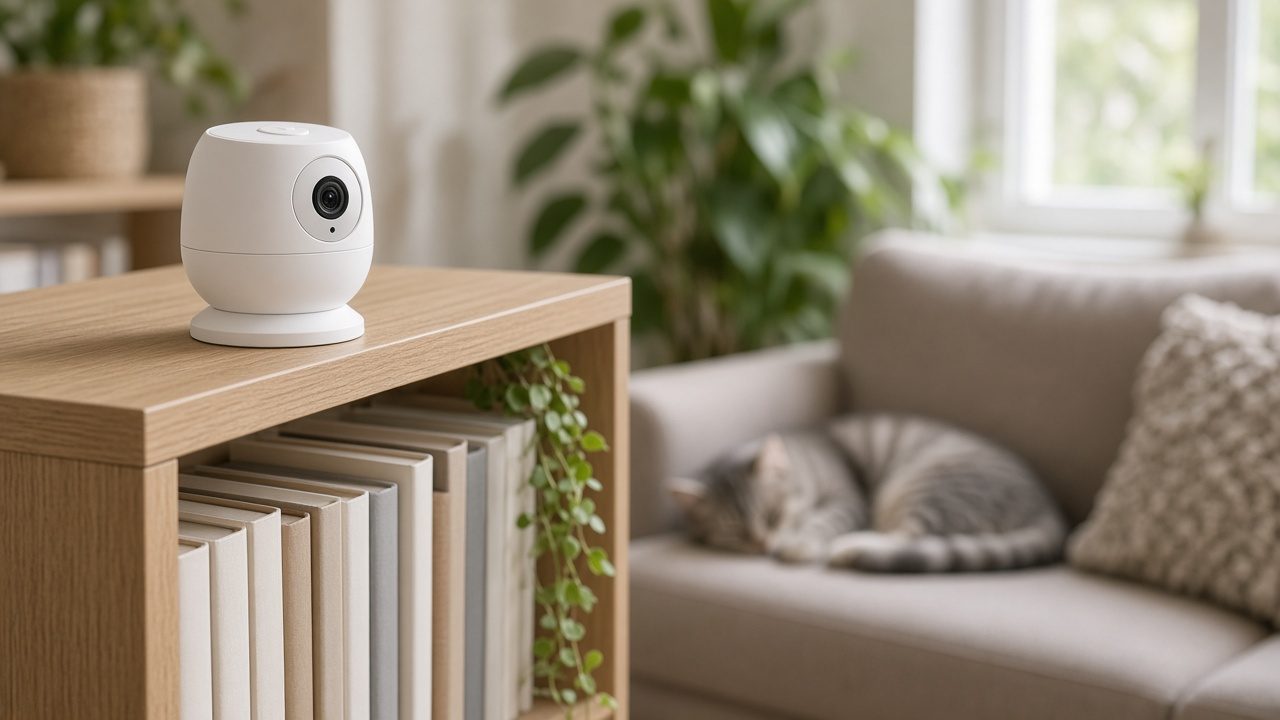 Petite caméra d’intérieur sur une étagère