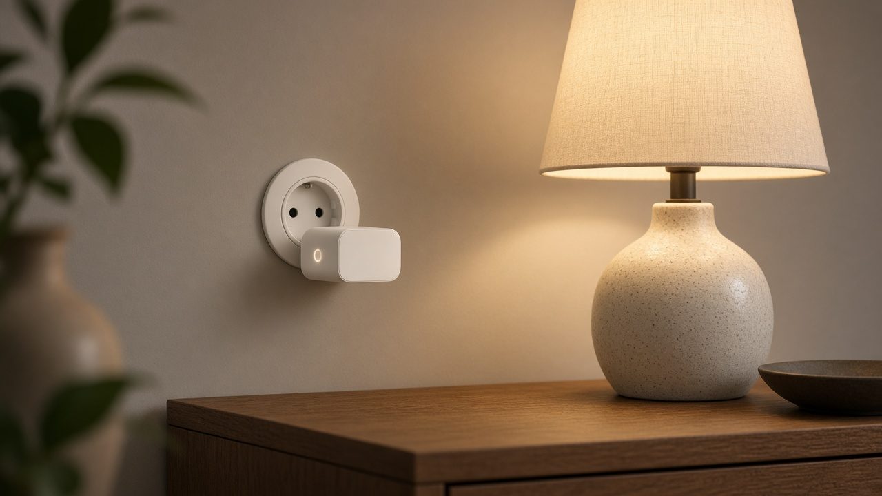 Prise connectée qui alimente une lampe
